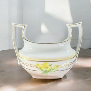 Vintage Hutschenreuther Selb Bavaria Porcelain Sugar Bowl With Handles Painted